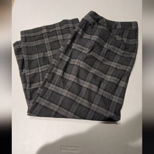 Dark Gray Plaid Pants, Cuffed, Wide Leg, Lane Bryant 14 Short,  Academia, Goth